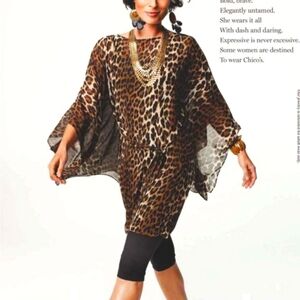 Chico's Leopard Flowly Flirty Dress With Black Slip Size 0 Cheetah Print